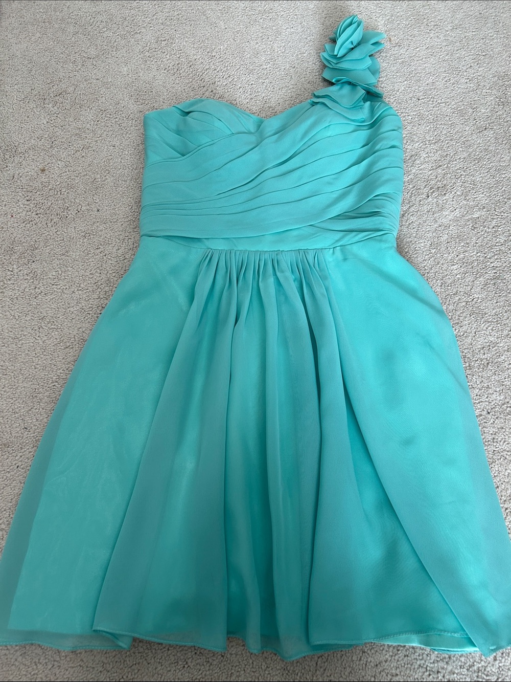 Women One-Shoulder Turquoise Party Dress with Rosette Strap